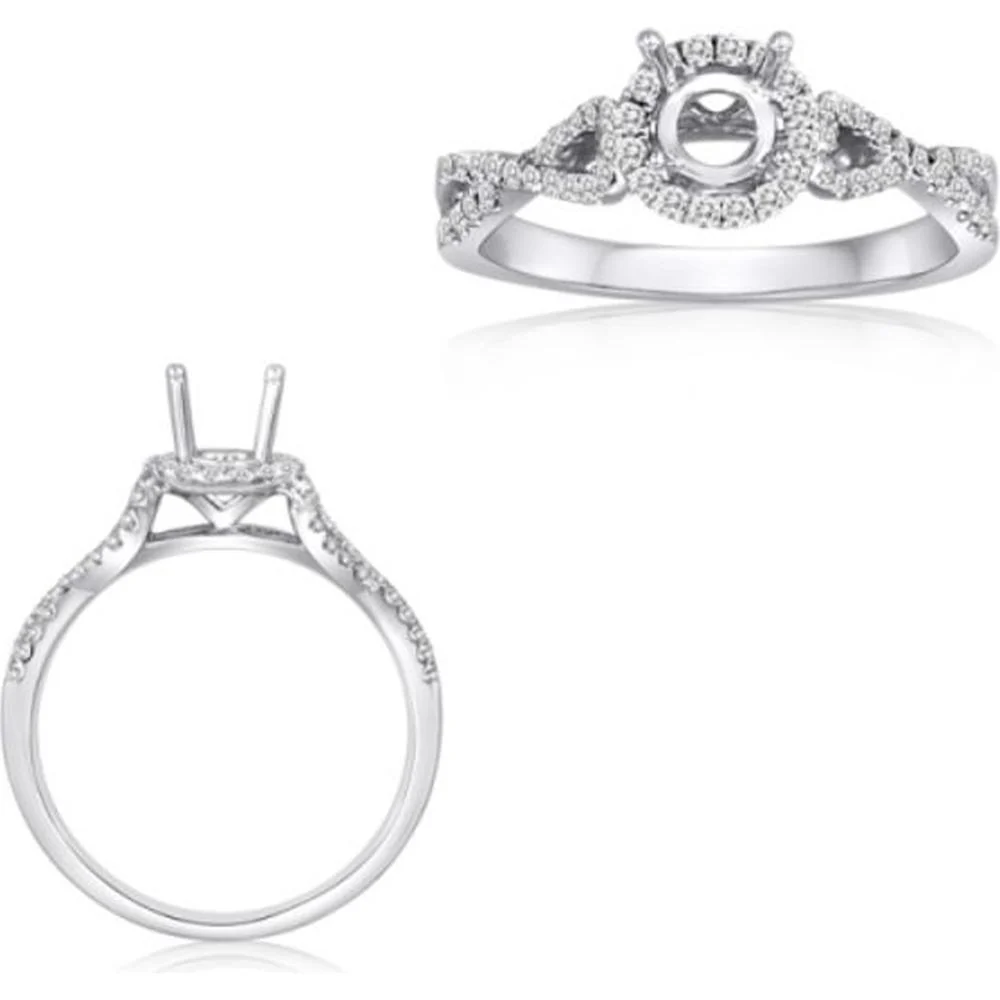 Roman & Jules - 14K White Gold Round Diamond Halo Ring with Twist Shank - 0.36 Carat Total Diamond Weight