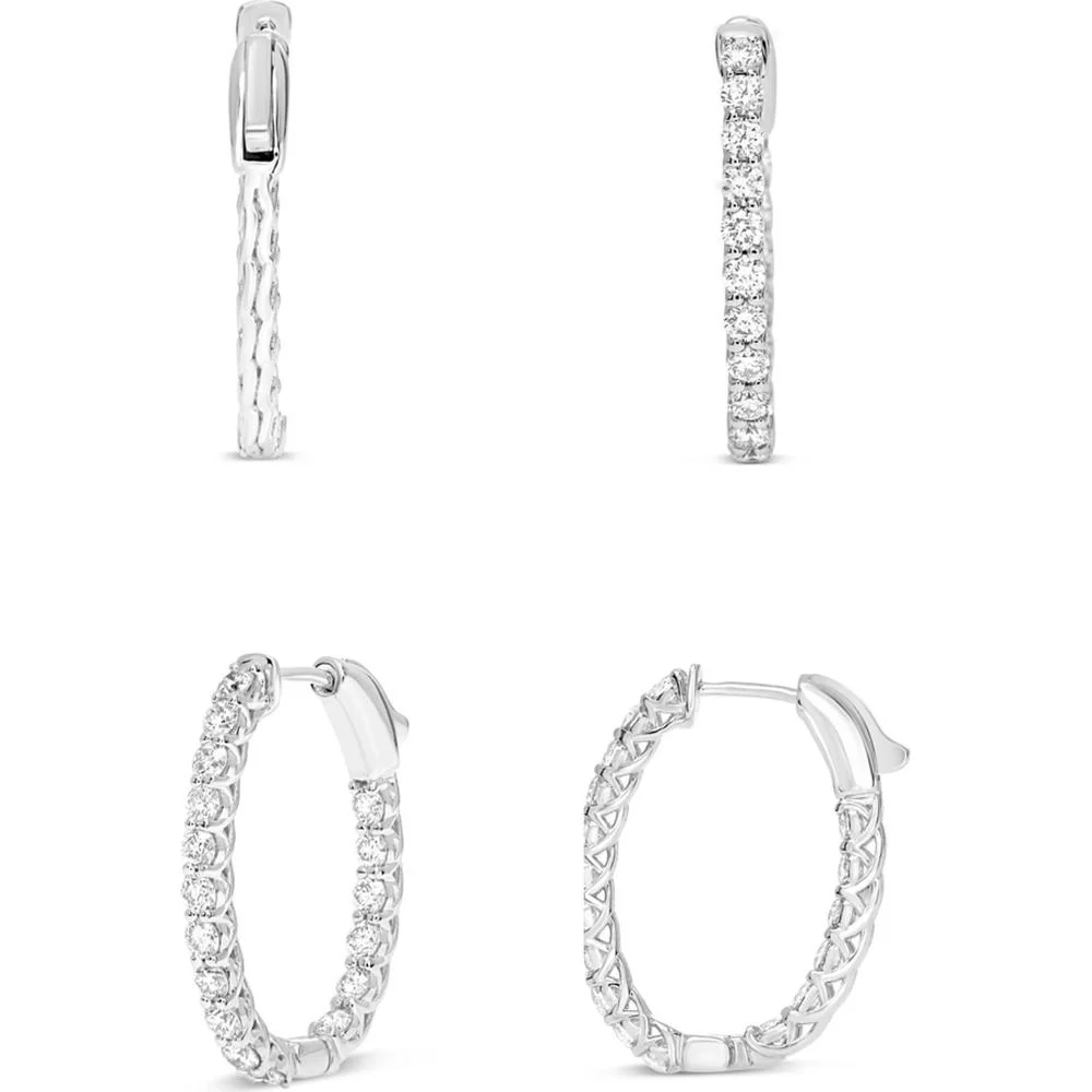 Roman & Jules - 14K White Gold Round Diamond Hoop Earrings - 2.00 Carat Total Diamond Weight