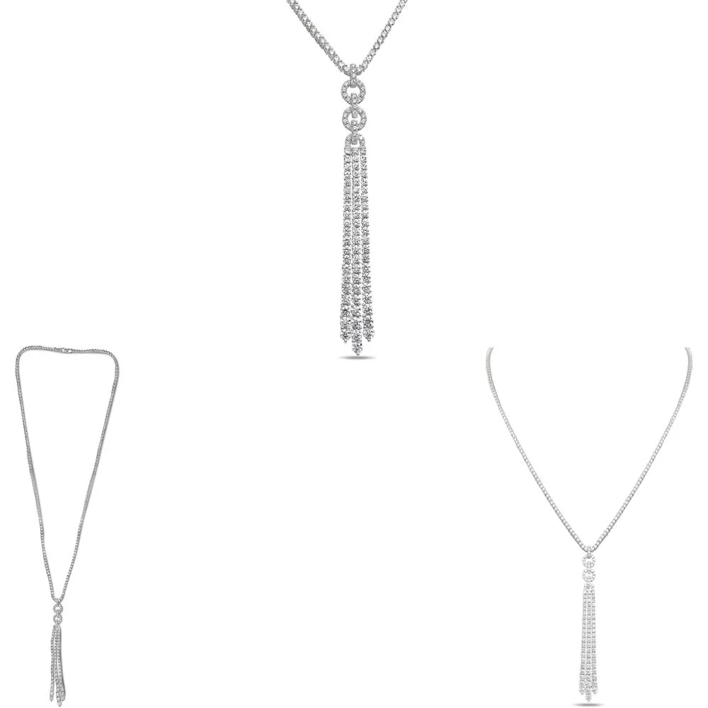 Roman & Jules - 14K White Gold Round Diamond Necklace with Prong Set Diamonds - 5.32 Carat Total Diamond Weight