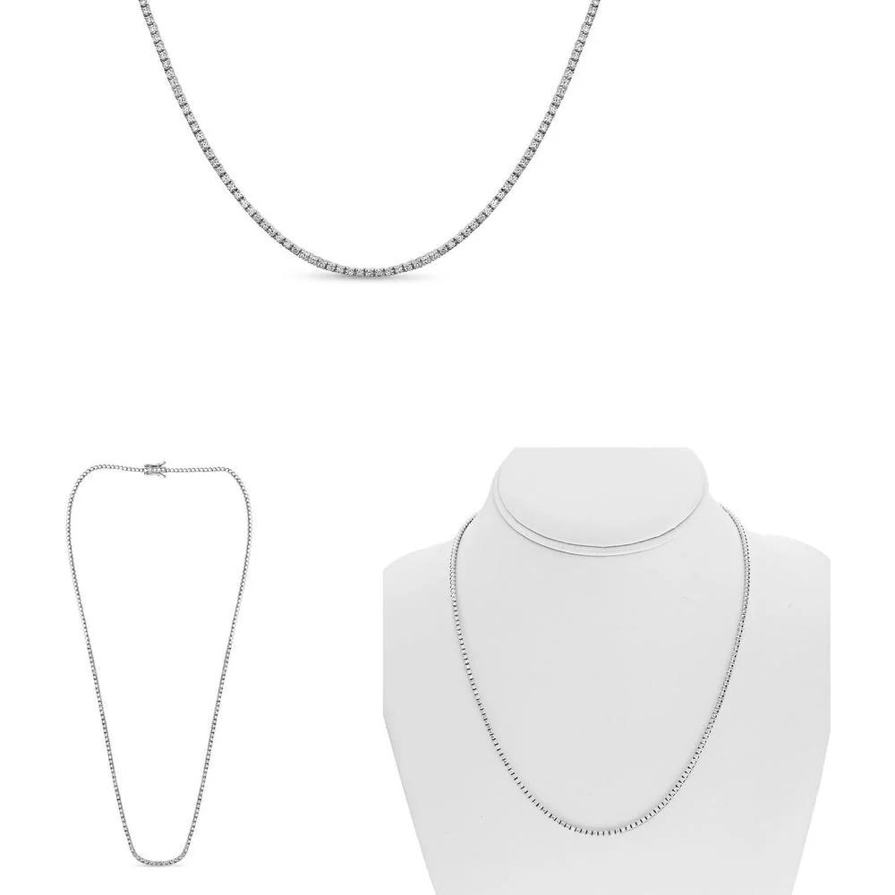 Roman & Jules - 14K White Gold Round Diamond Necklace with Prong Setting - 2.00 Carat Total Diamond Weight