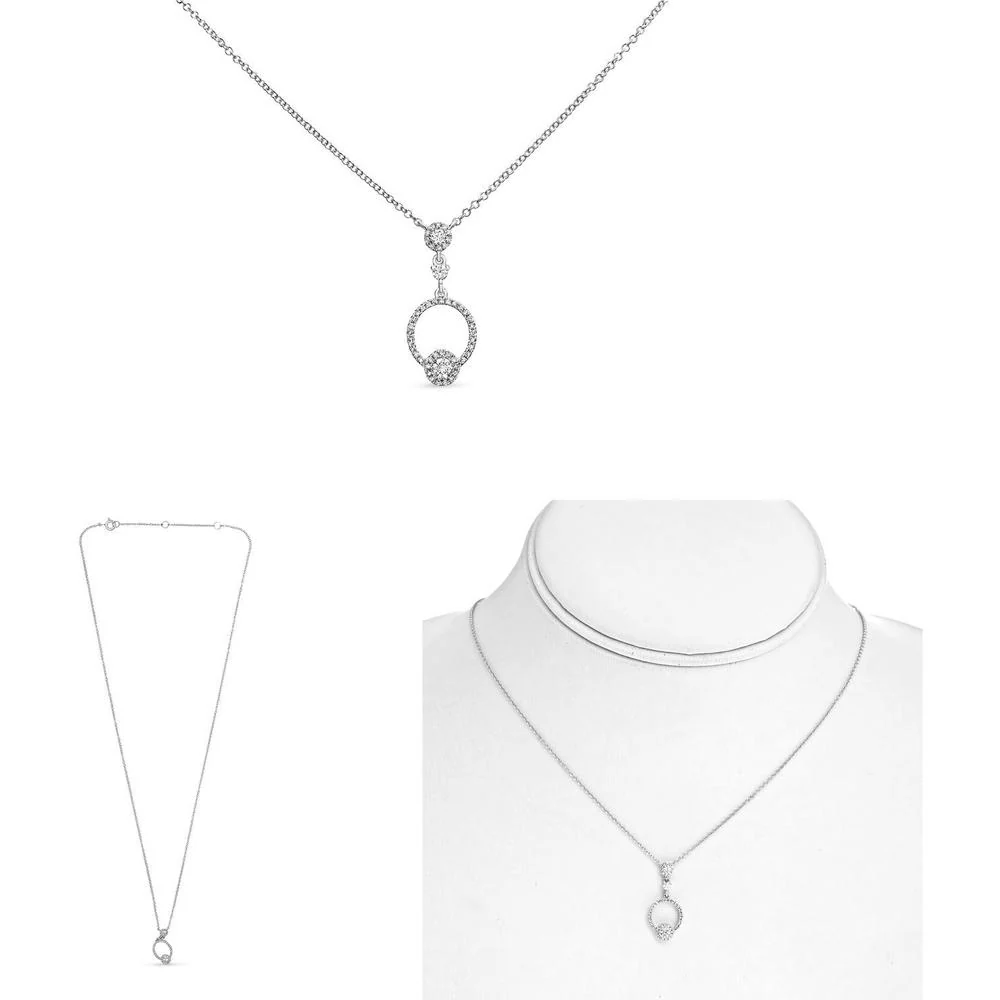 Roman & Jules - 14K White Gold Round Diamond Pendant Necklace with Milgrain Detail - 0.26 Carat Total Diamond Weight