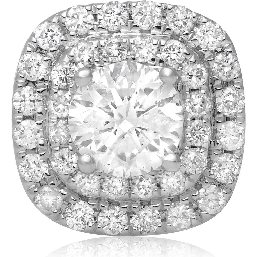 Roman & Jules - 14K White Gold Round Diamond Pendant with Double Diamond Halo - 0.58 Carat Total Diamond Weight