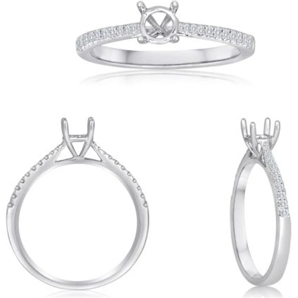 Roman & Jules - 14K White Gold Round Diamond Ring - 0.13 Carat Total Diamond Weight