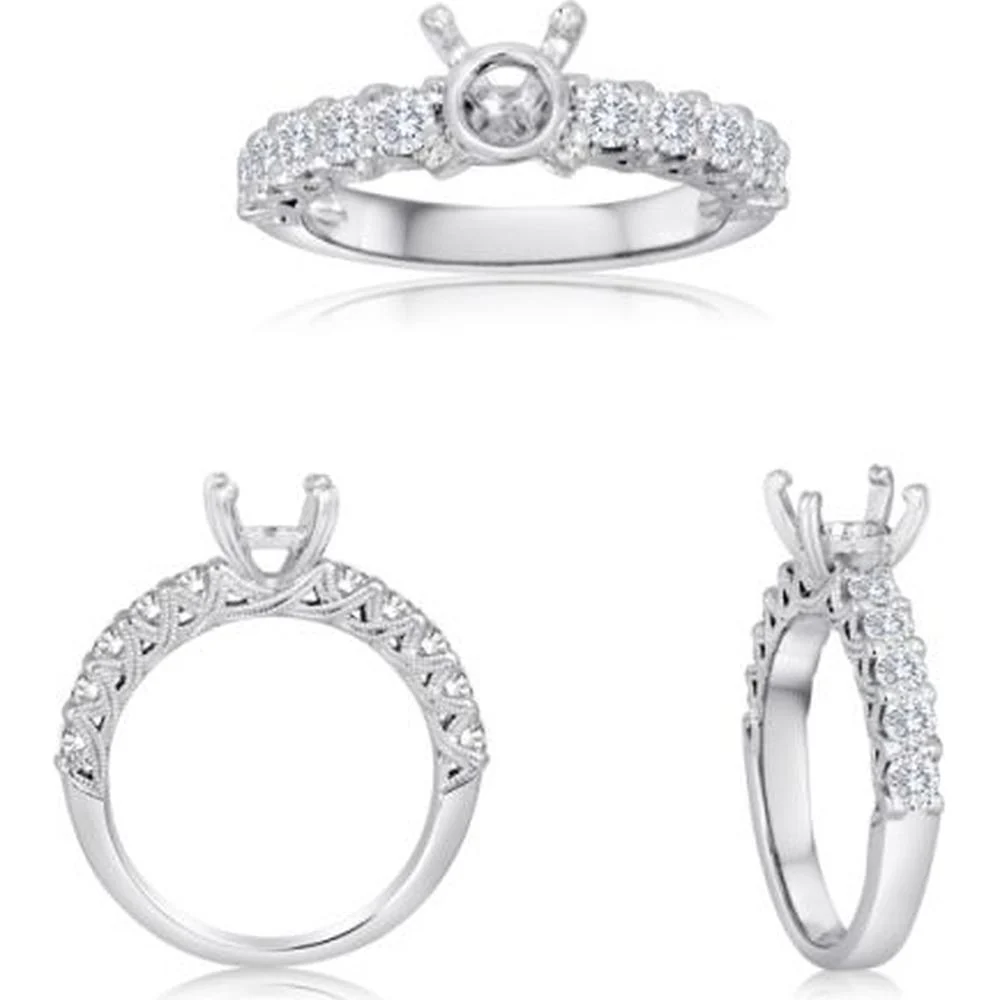 Roman & Jules - 14K White Gold Round Diamond Ring - 0.75 Carat Total Diamond Weight