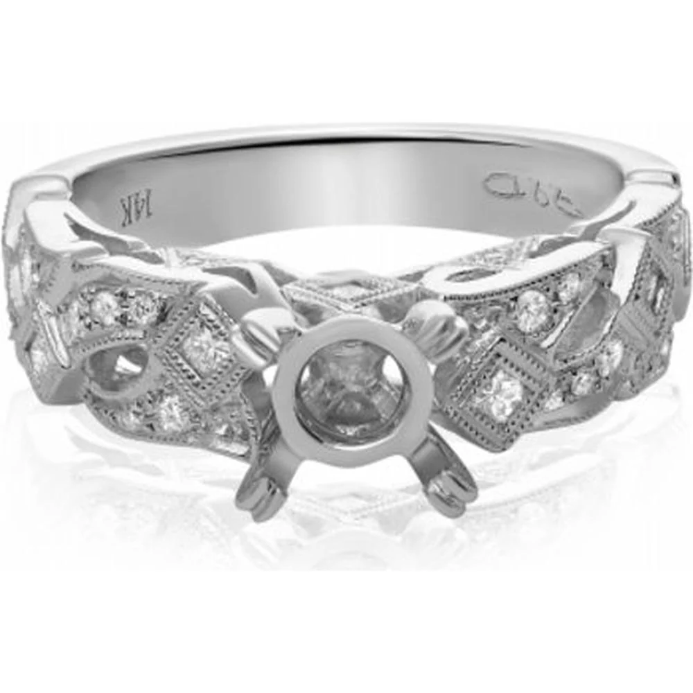 Roman & Jules - 14K White Gold Round Diamond Ring with 0.21 Carat Total Diamond Weight