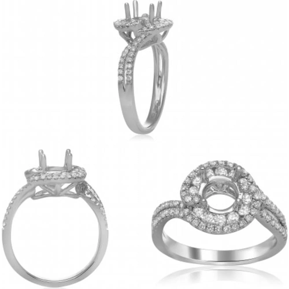 Roman & Jules - 14K White Gold Round Diamond Ring with Double Center Design - 0.62 Carat Total Diamond Weight