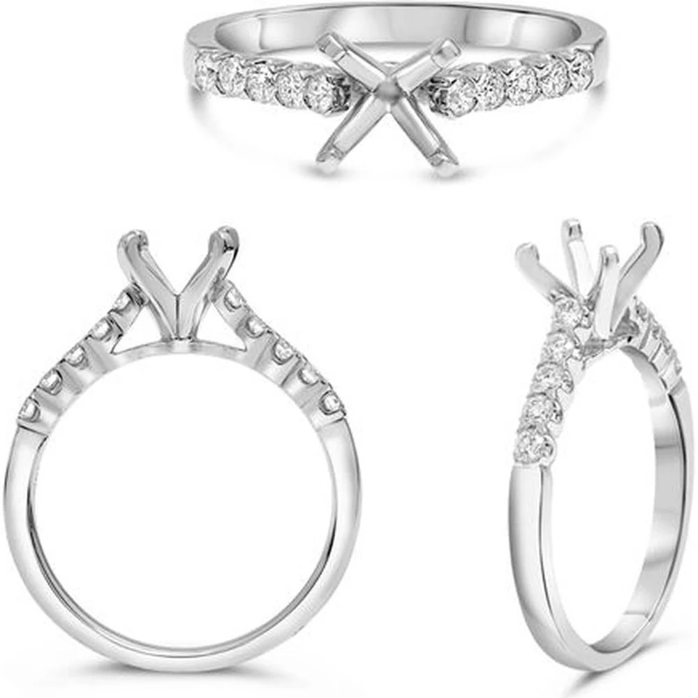 Roman & Jules - 14K White Gold Round Diamond Ring with Fishtail Setting - 0.28 Carat Total Diamond Weight