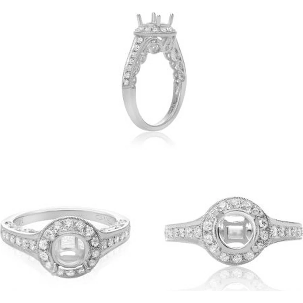 Roman & Jules - 14K White Gold Round Diamond Ring with Halo Design - 0.50 Carat Total Diamond Weight