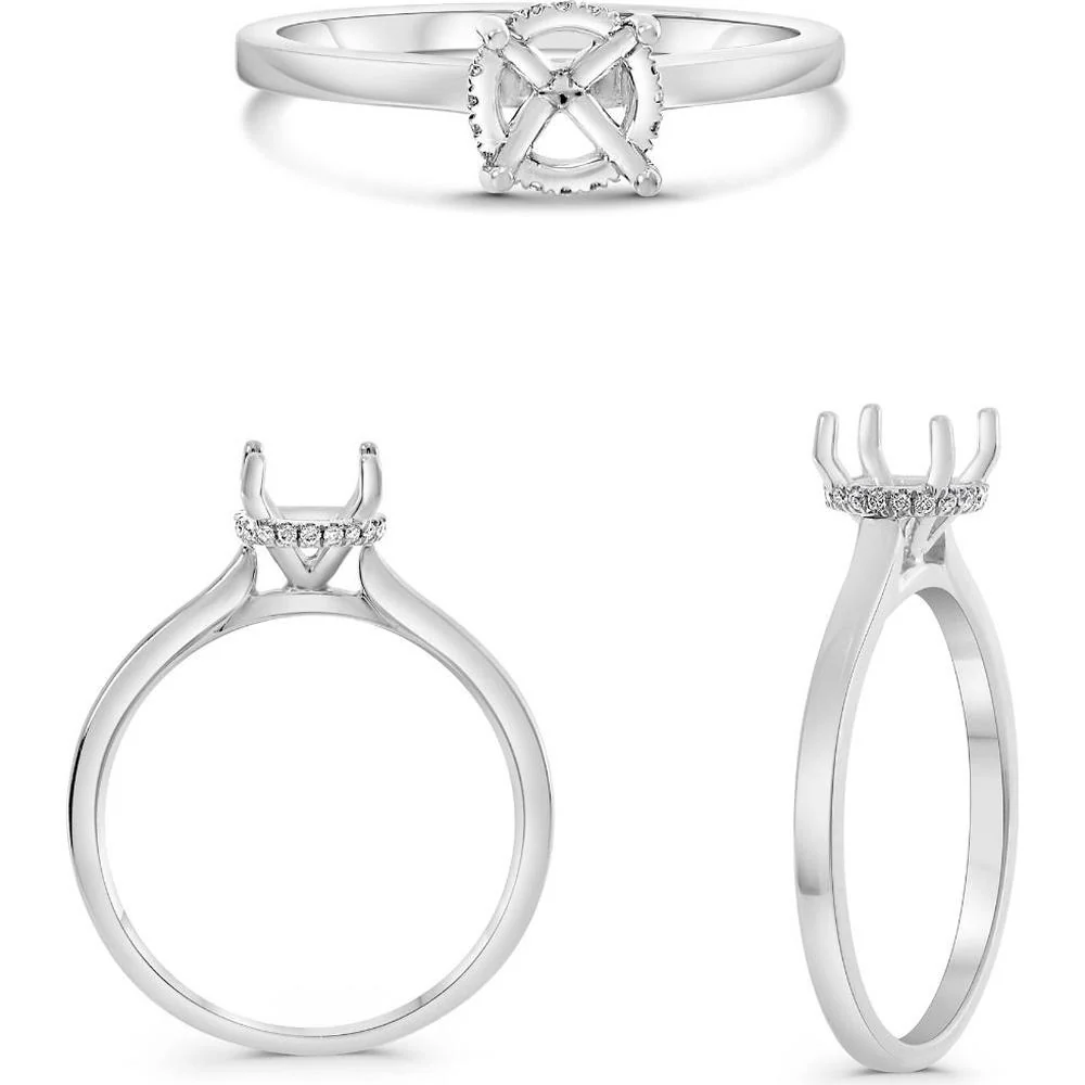 Roman & Jules - 14K White Gold Round Diamond Ring with Hidden Full Halo - 0.04 Carat Total Diamond Weight