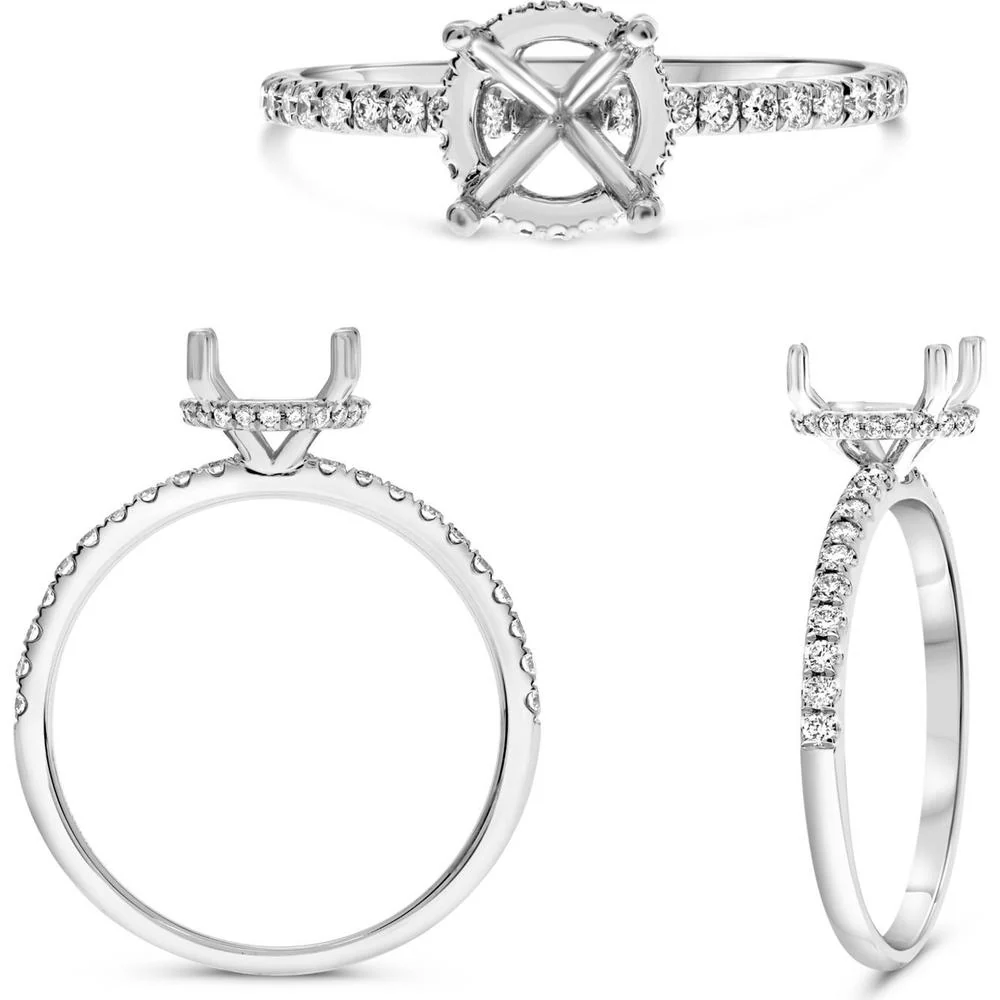 Roman & Jules - 14K White Gold Round Diamond Ring with Hidden Full Halo and Micropavé Setting - 0.23 Carat Total Diamond Weight