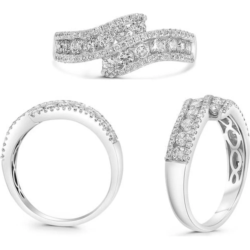 Roman & Jules - 14K White Gold Round Diamond Ring with Milgrain Detail - 1.07 Carat Total Diamond Weight