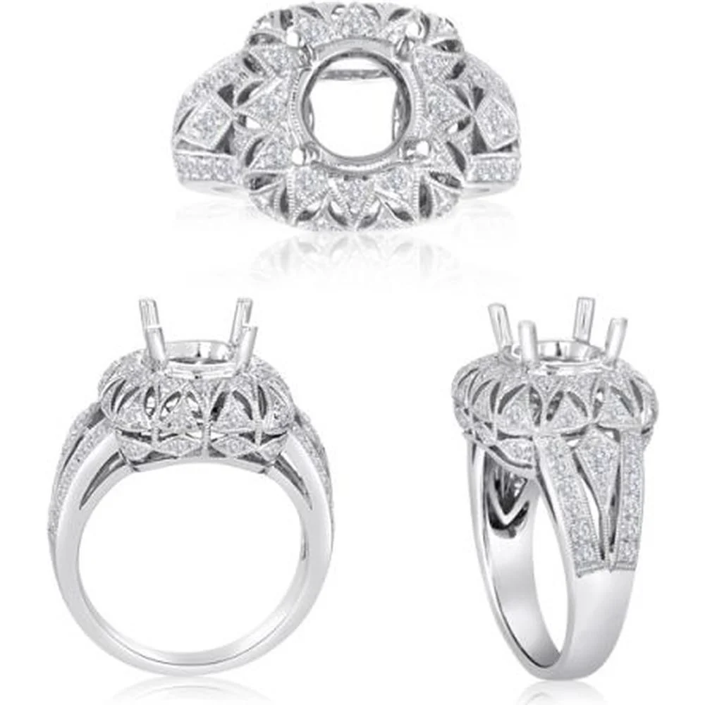 Roman & Jules - 14K White Gold Round Diamond Ring with Milgrain Detailing - 0.68 Carat Total Diamond Weight