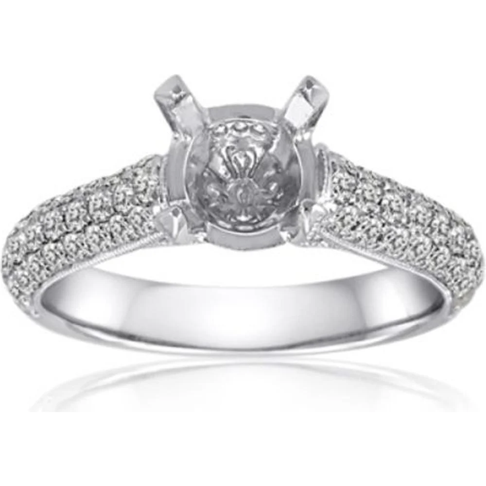 Roman & Jules - 14K White Gold Round Diamond Ring with Pave Setting - 0.83 Carat Total Diamond Weight