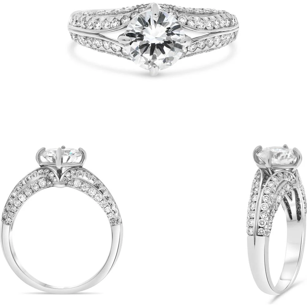 Roman & Jules - 14K White Gold Round Diamond Ring with Split Shank Design - 0.67 Carat Total Diamond Weight