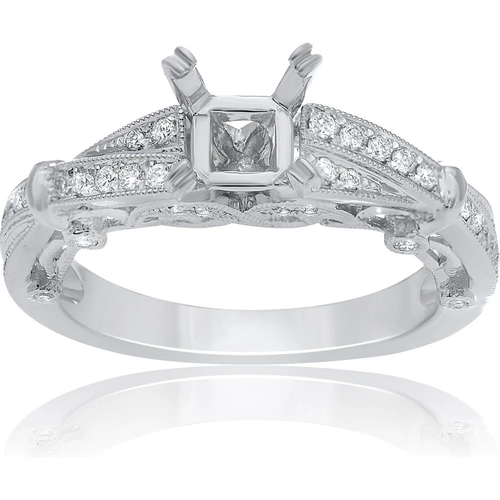 Roman & Jules - 14K White Gold Round Diamond Ring with Twist Shank - 0.27 Carat Total Diamond Weight