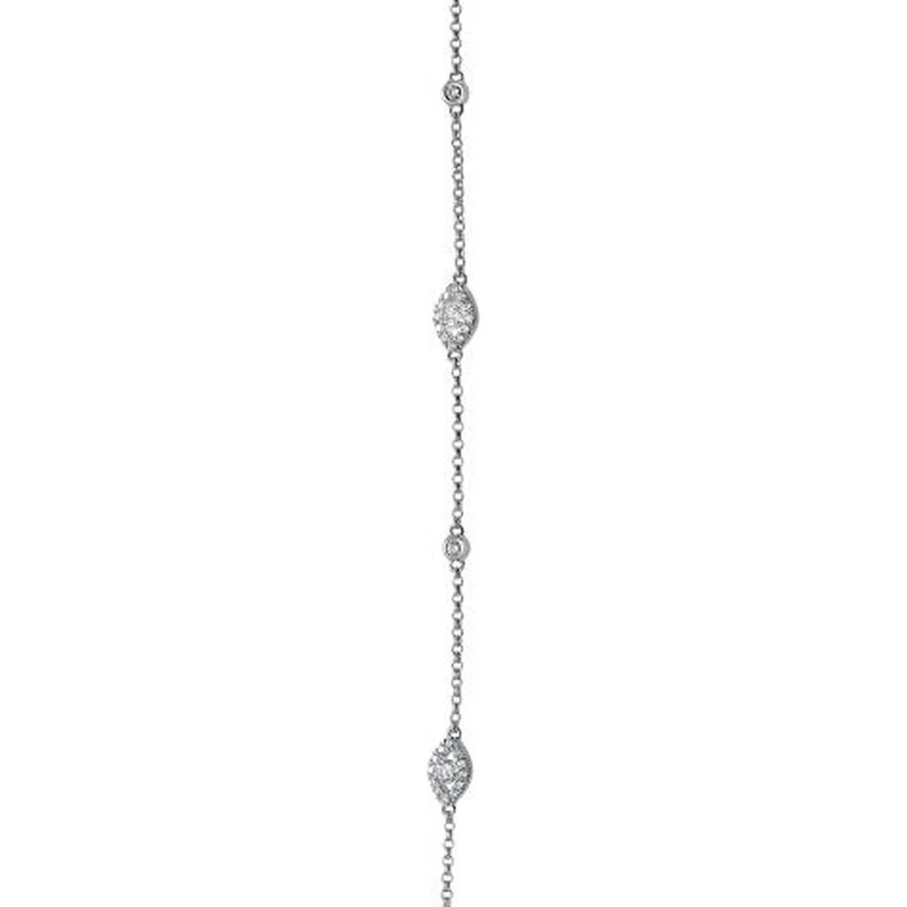 Roman & Jules - 14K White Gold Round Diamond Station Bracelet with Halo Setting - 0.37 Carat Total Diamond Weight