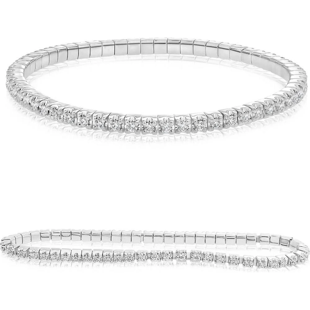 Roman & Jules - 14K White Gold Round Diamond Stretch Bracelet with Milgrain Detailing - 1.75 Carat Total Diamond Weight