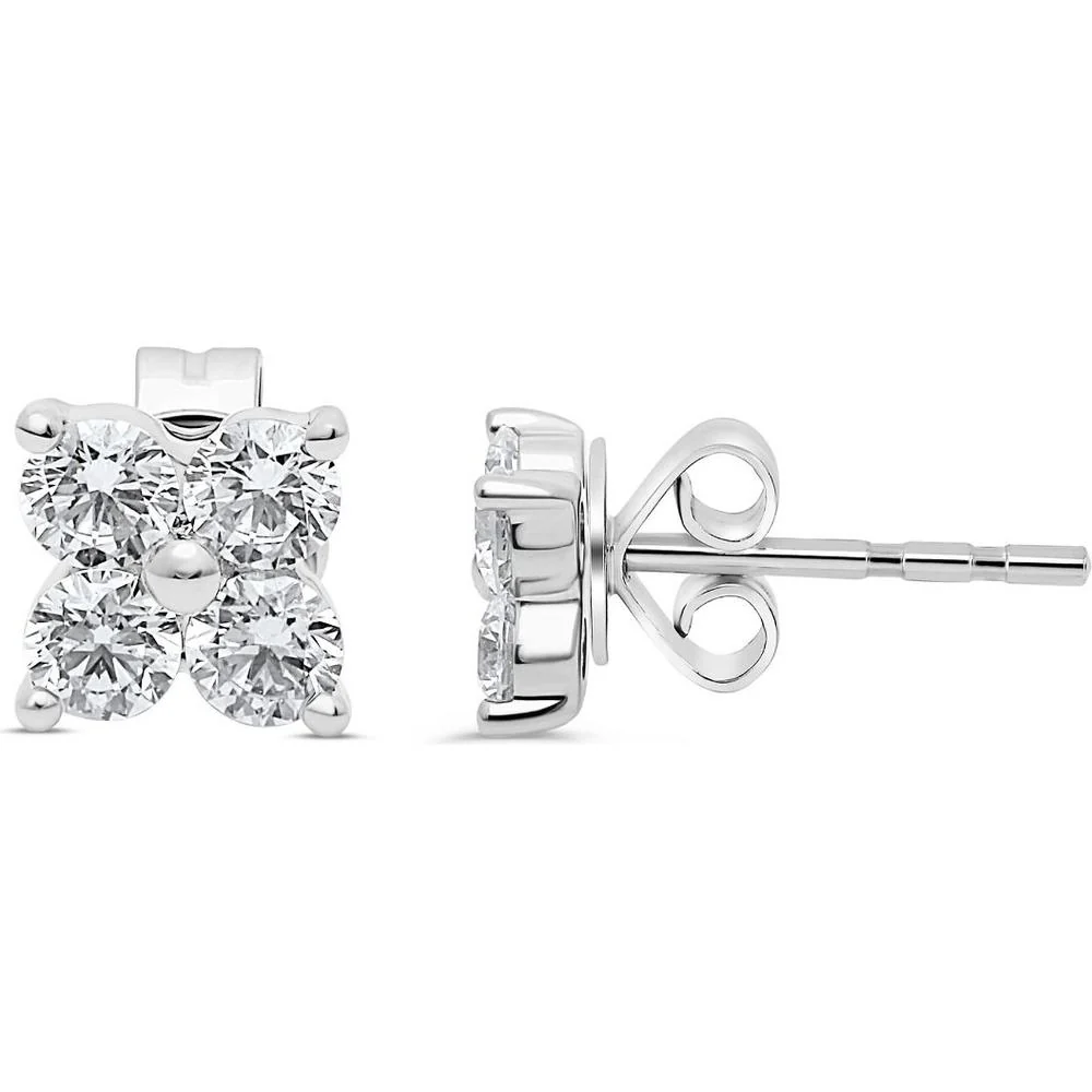 Roman & Jules - 14K White Gold Round Diamond Stud Earrings - 1.0 Carat Total Diamond Weight