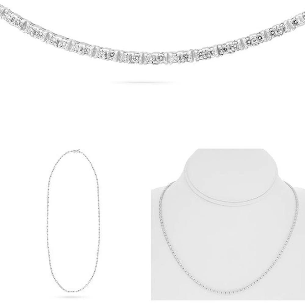 Roman & Jules - 14K White Gold Round Diamond Tennis Necklace with Prong Set Round Diamonds - 2.00 Carat Total Diamond Weight