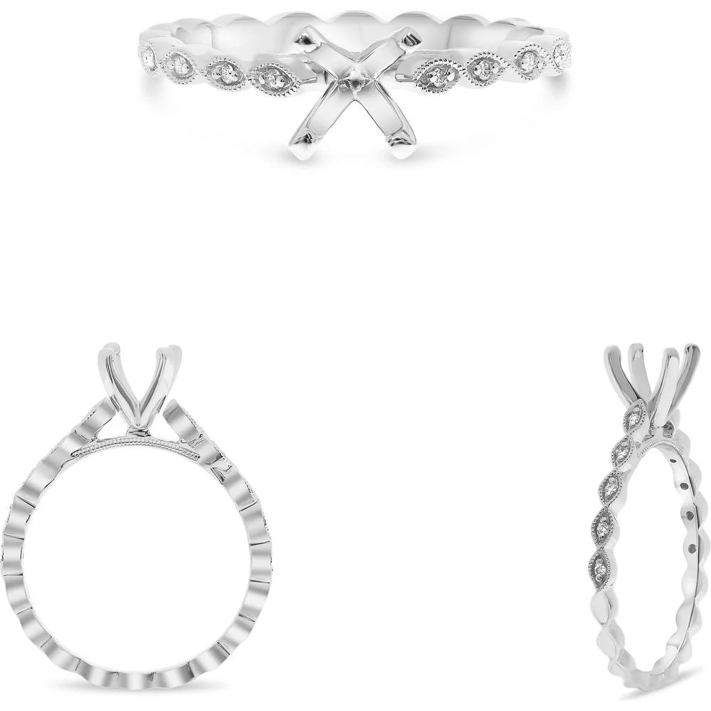 Roman & Jules - 14K White Gold Round Diamond Twist Band Ring - 0.03 Carat Total Diamond Weight
