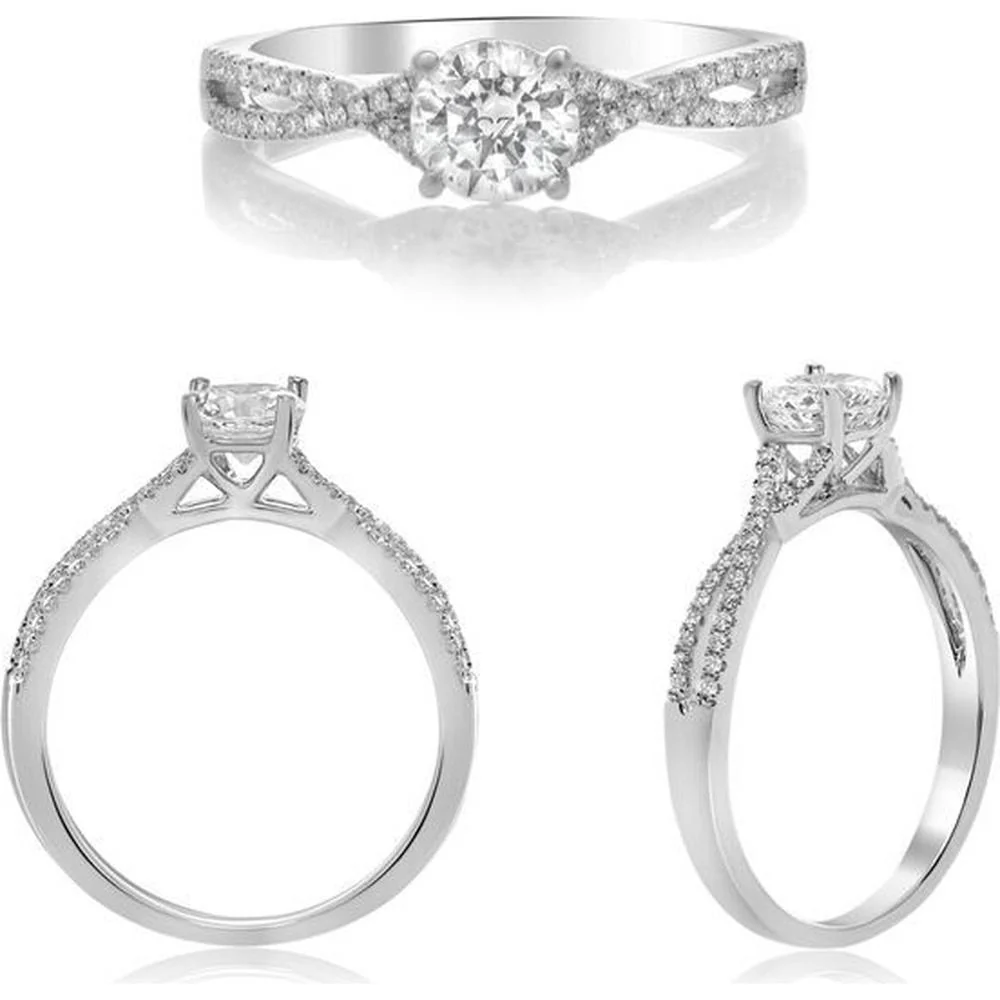 Roman & Jules - 14K White Gold Round Diamond Twist Ring - 0.14 Carat Total Diamond Weight