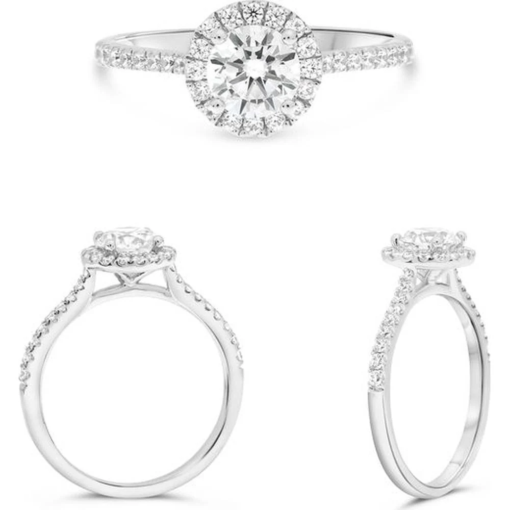 Roman & Jules - 14K White Gold Round Halo Engagement Ring with 0.25 Carat Diamond Center and Accent Diamonds