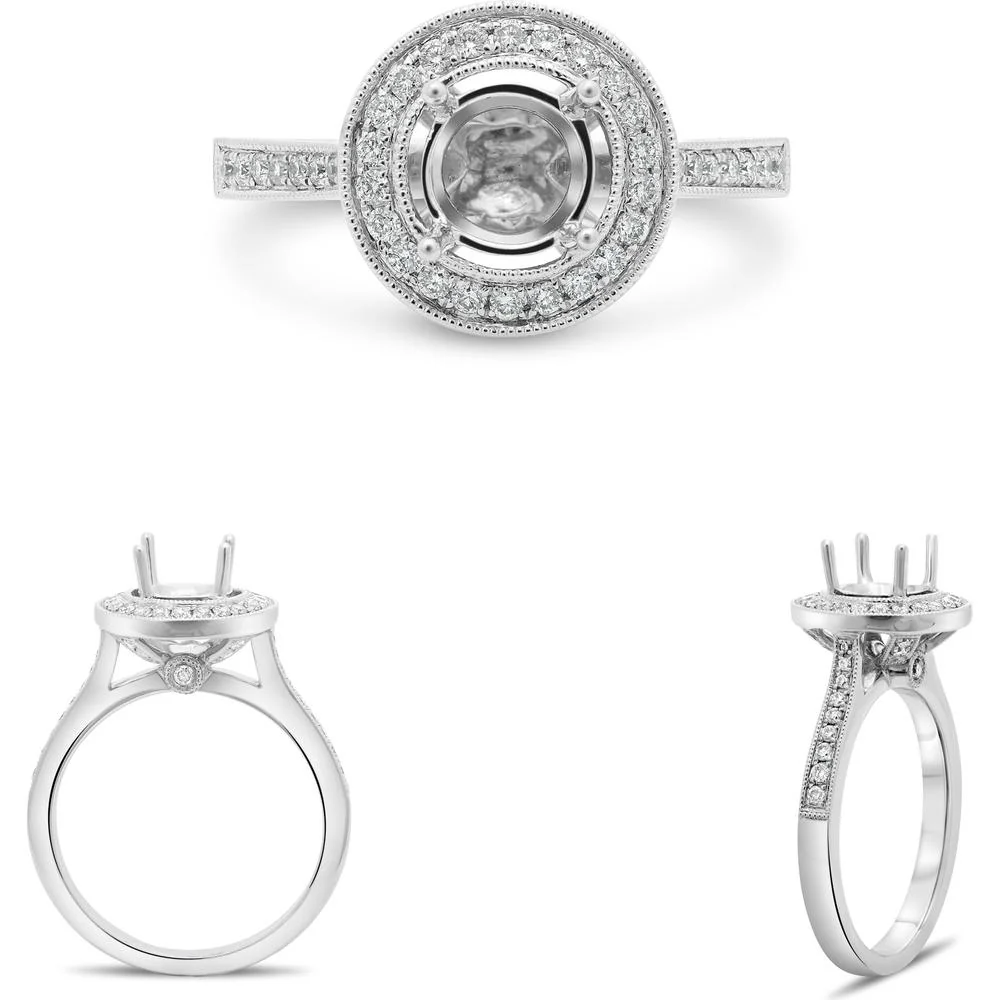 Roman & Jules - 14K White Gold Round Halo Engagement Ring with Round Diamonds - 0.41 Carat Total Diamond Weight.