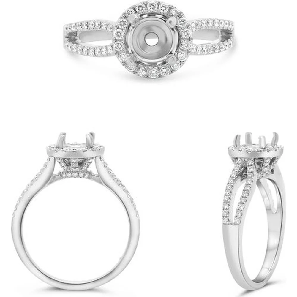 Roman & Jules - 14K White Gold Round Open Shank Engagement Setting with 0.40 Carat Round Diamond Accents