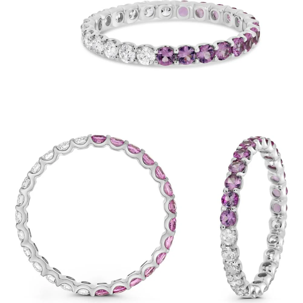 Roman & Jules - 14K White Gold Round Pink Sapphire Eternity Band with Round Diamonds - 1.04 Carat Total Gem Weight