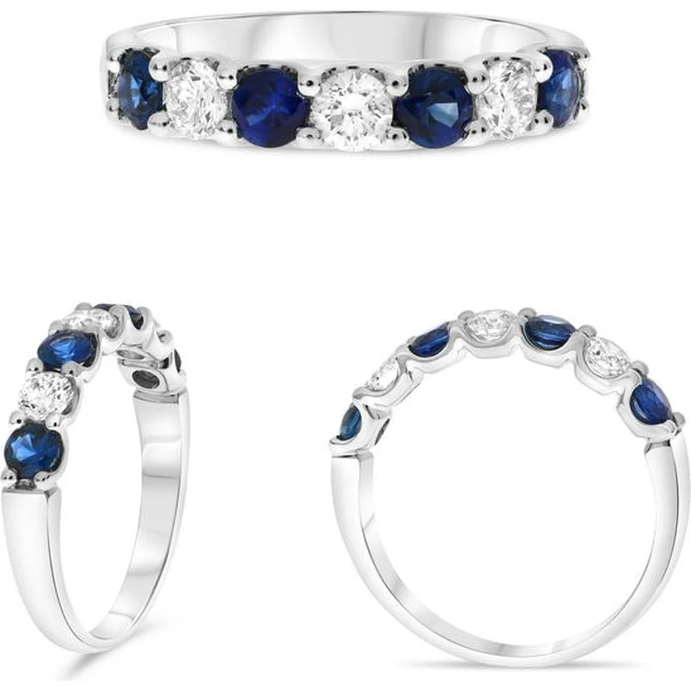 Roman & Jules - 14K White Gold Round Sapphire and Diamond Band Ring - 1.43 Carat Total Sapphire Weight, 0.86 Carat Total Diamond Weight