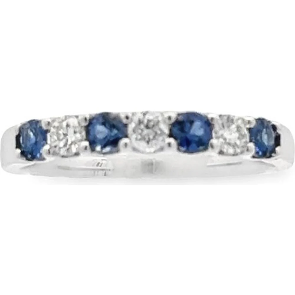 Roman & Jules - 14K White Gold Round Sapphire and Diamond Ring - 0.21 Carat Round Diamonds, 0.36 Carat Sapphire