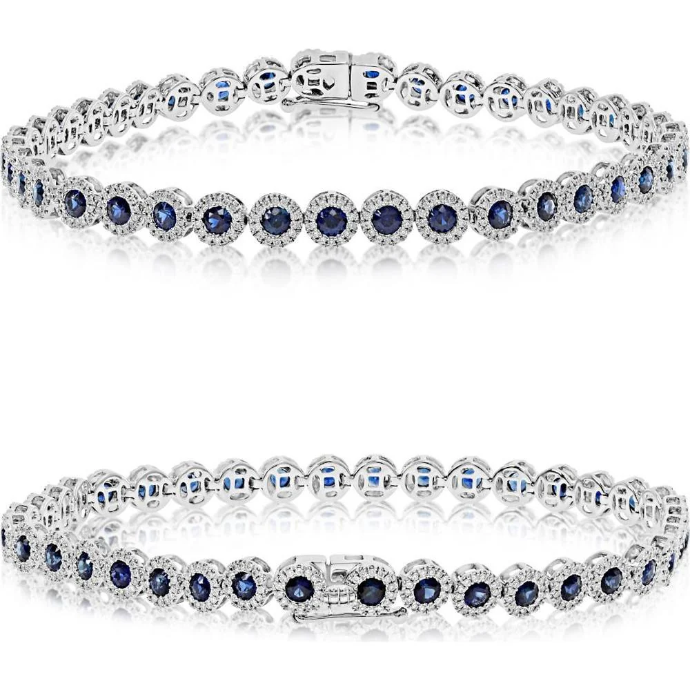 Roman & Jules - 14K White Gold Round Sapphire and Diamond Tennis Bracelet - 3.78 Carat Total Sapphire and Diamond Weight