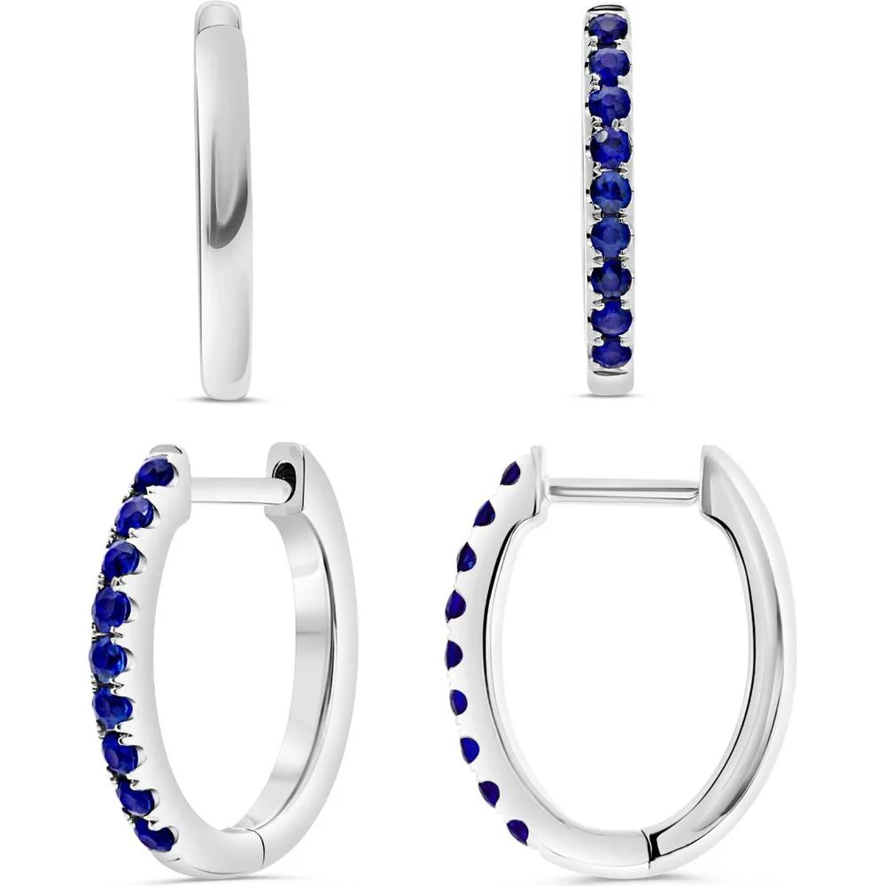 Roman & Jules - 14K White Gold Round Sapphire Hoop Earrings - 0.32 Carat Total Sapphire Weight