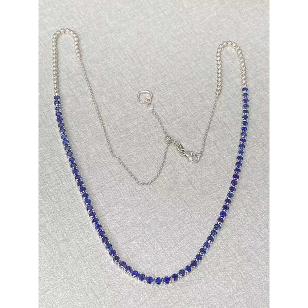 Roman & Jules - 14K White Gold Round Sapphire Necklace - 5.25 Carat Total Sapphire Weight