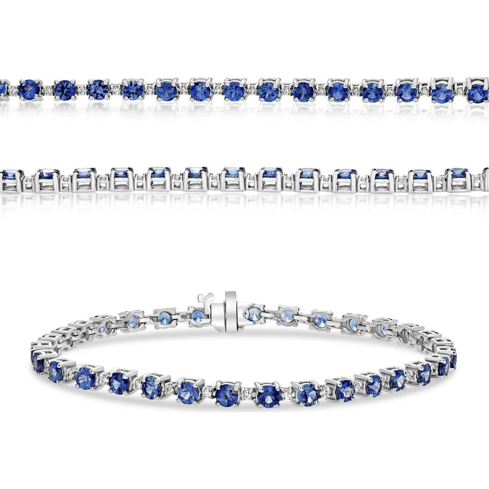 Roman & Jules - 14K White Gold Round Sapphire Tennis Bracelet - 2.88 Carat Total Sapphire Weight