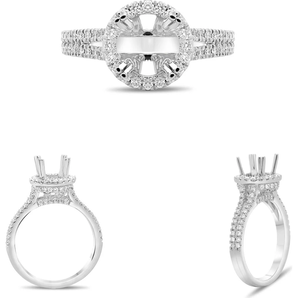 Roman & Jules - 14K White Gold Round Split Shank Engagement Setting with 0.54 Carat Total Pave Diamonds