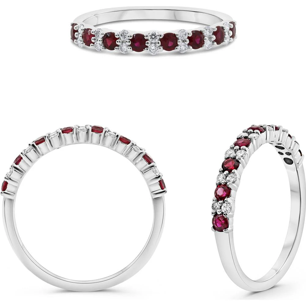 Roman & Jules - 14K White Gold Ruby and Round Diamond Eternity Band Ring - 0.56 Carat Total Ruby Weight, 0.18 Carat Total Diamond Weight