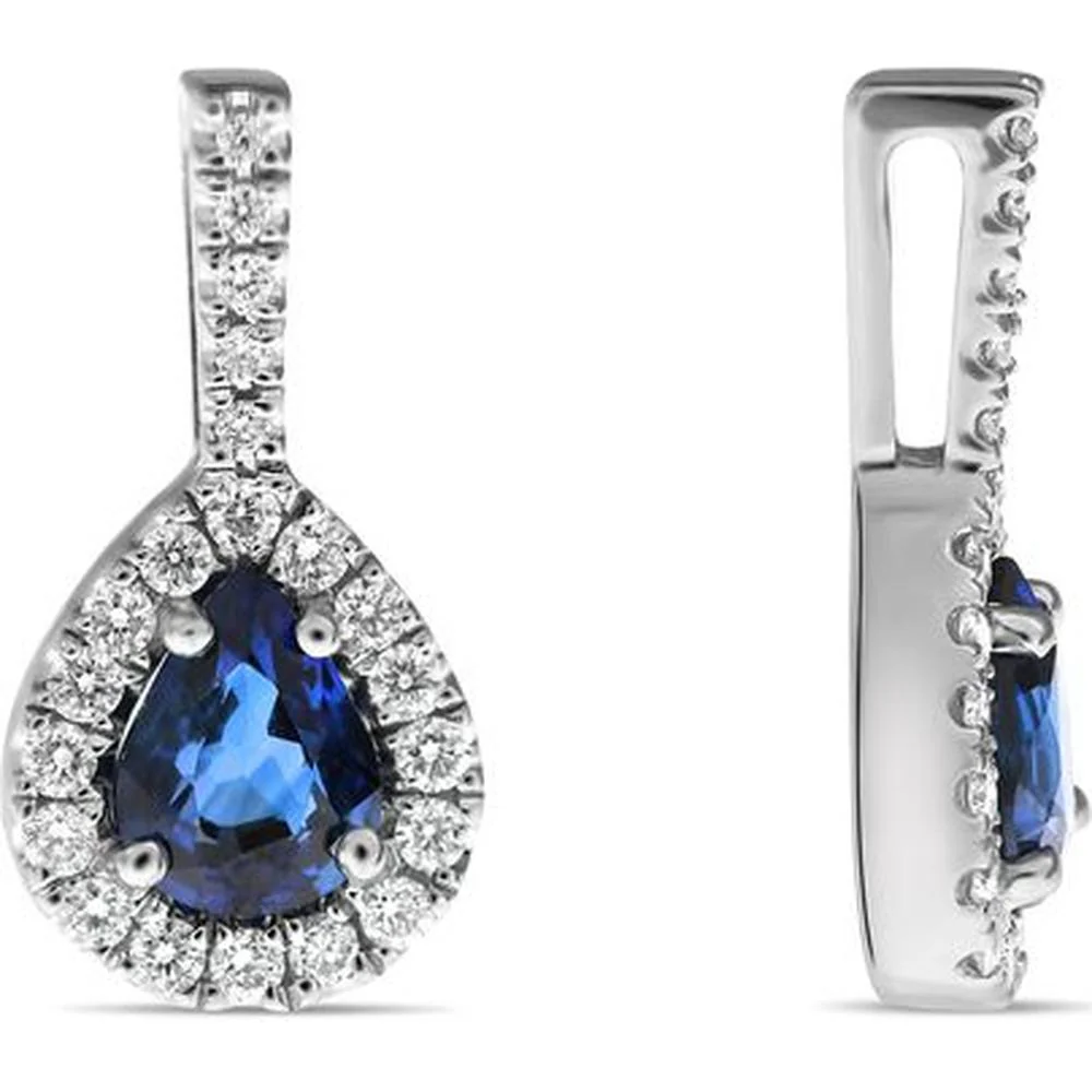 Roman & Jules - 14K White Gold Sapphire and Diamond Halo Pendant - 0.10 Carat Total Diamond Weight