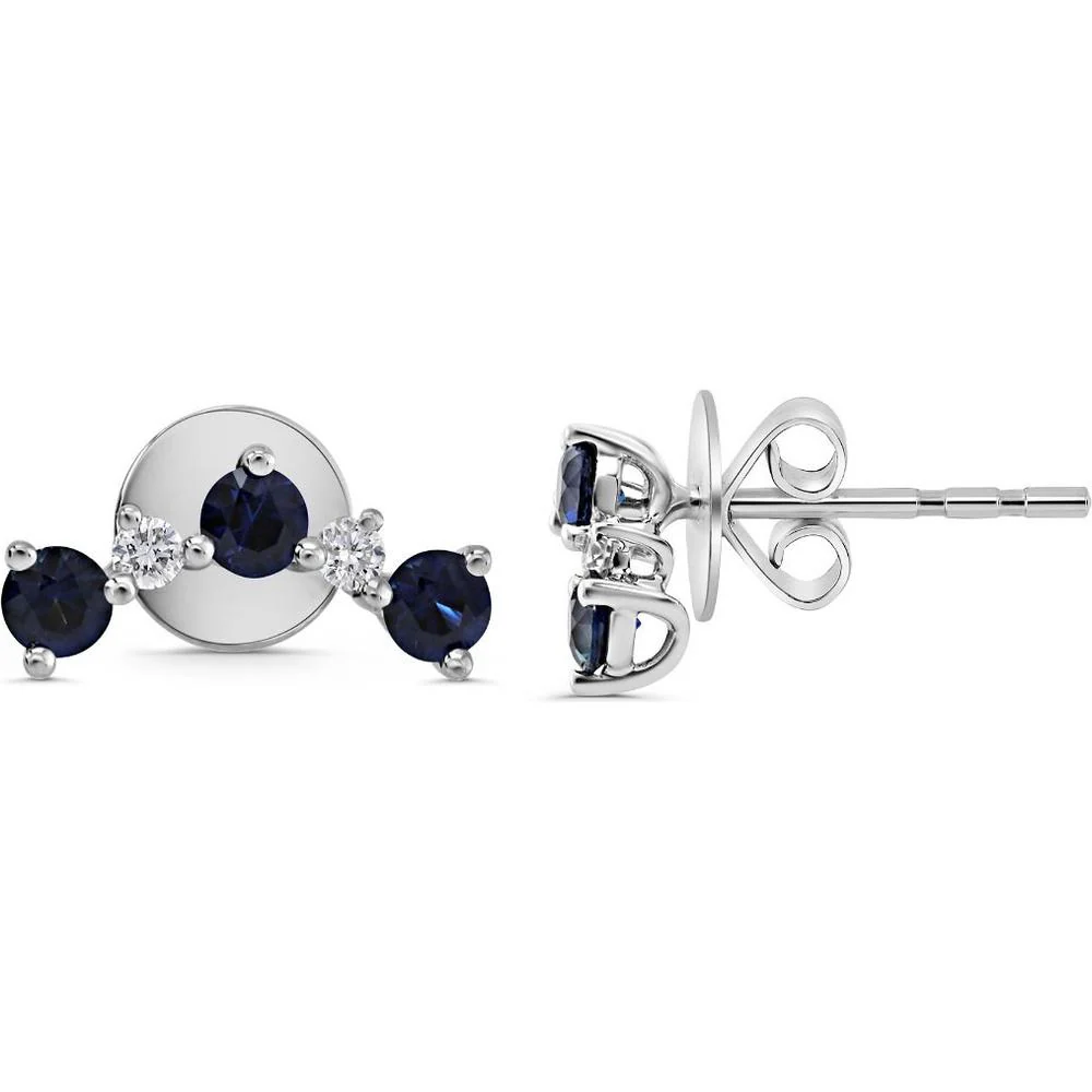 Roman & Jules - 14K White Gold Sapphire and Diamond Stud Earrings - 0.57 Carat Total Sapphire Weight, 0.09 Carat Total Diamond Weight