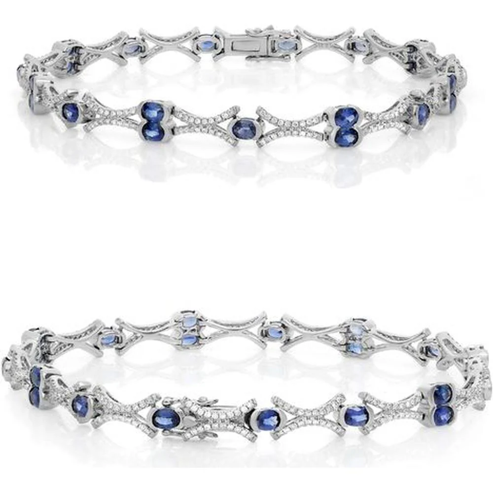 Roman & Jules - 14K White Gold Sapphire and Diamond Tennis Bracelet - 0.99 Carat Total Diamond Weight