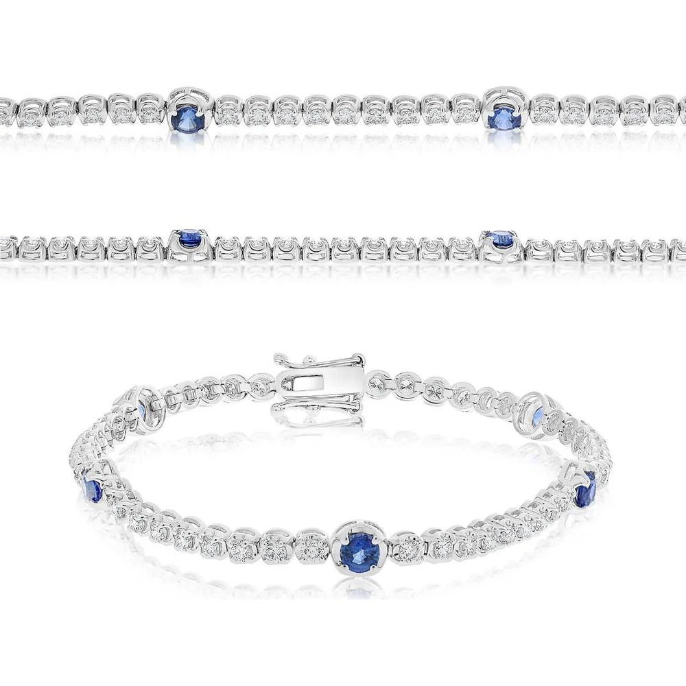Roman & Jules - 14K White Gold Sapphire and Diamond Tennis Bracelet - 1.57 Carat Total Diamond Weight