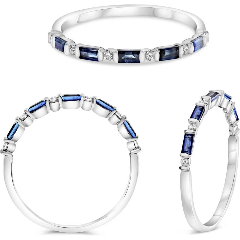Roman & Jules - 14K White Gold Sapphire and Round Diamond Band Ring - 0.33 Carat Total Sapphire Weight, 0.06 Carat Total Diamond Weight