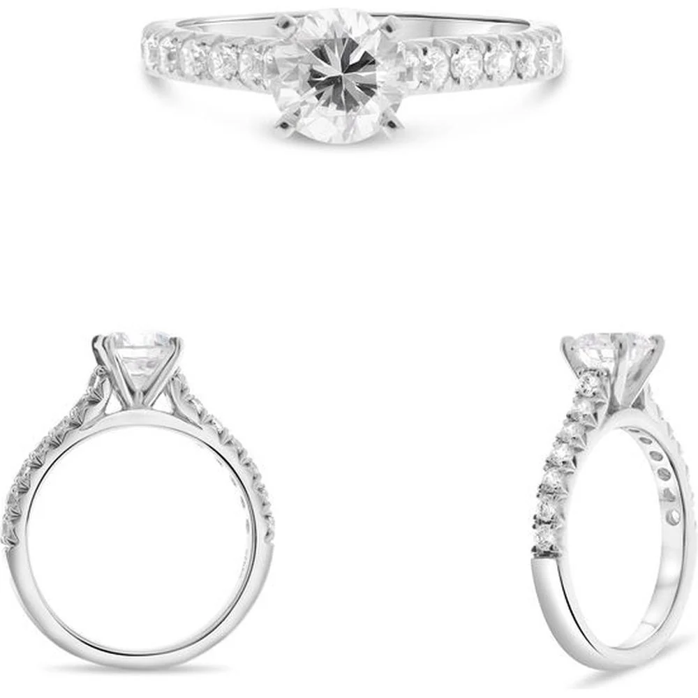 Roman & Jules - 14K White Gold Semi Mount Ring with 0.44 Carat Total Round Brilliant Diamonds in French Pave Setting