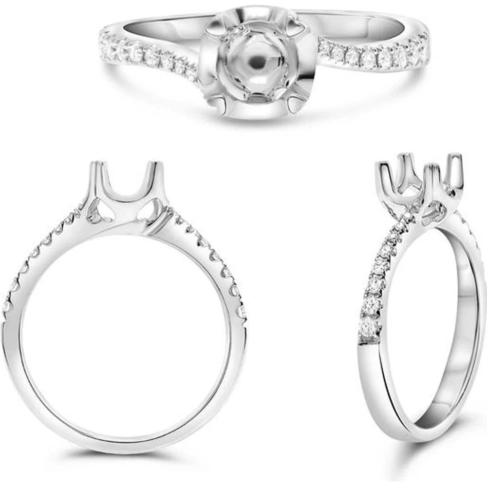 Roman & Jules - 14K White Gold Semi Mount Ring with Round Diamond Accents - 0.15 Carat Total Diamond Weight