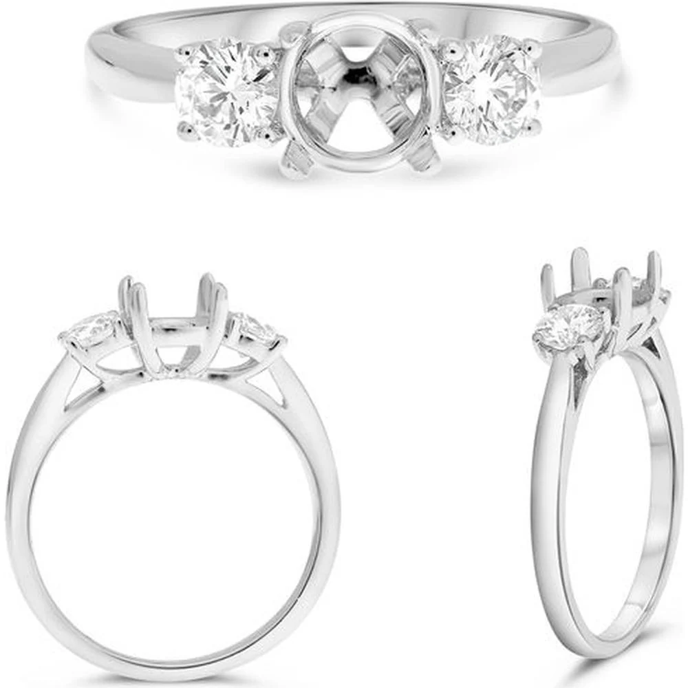 Roman & Jules - 14K White Gold Semi-Mount Ring with Round Side Diamonds - 0.51 Carat Total Diamond Weight