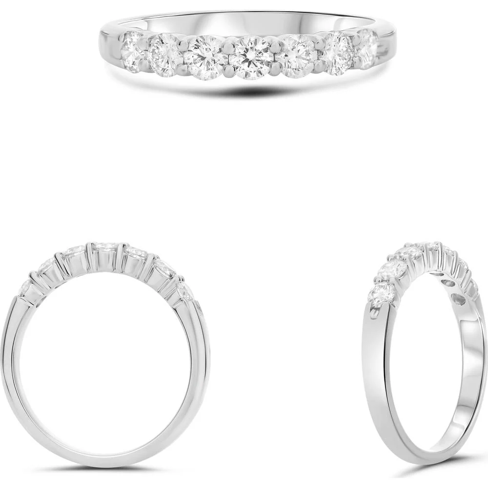 Roman & Jules - 14K White Gold Seven Stone Diamond Band with Round Cut Diamonds - 0.70 Carat Total Diamond Weight