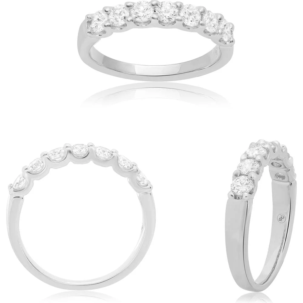 Roman & Jules - 14K White Gold Seven-Stone Diamond Wedding Band with Shared U-Shape Setting - 0.75 Carat Total Diamond Weight