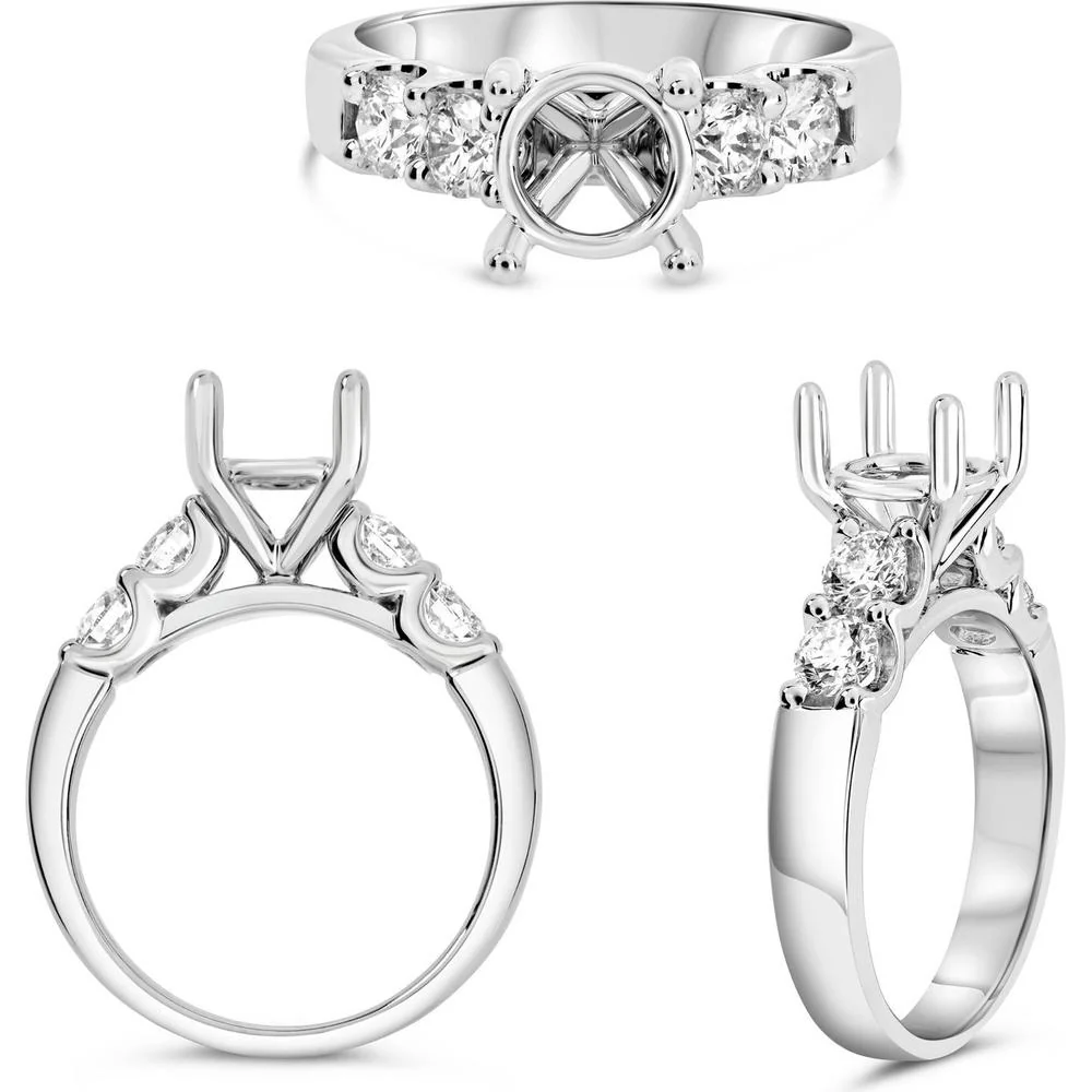 Roman & Jules - 14K White Gold Seven-Stone Wedding Band with Round Diamonds - 0.80 Carat Total Diamond Weight