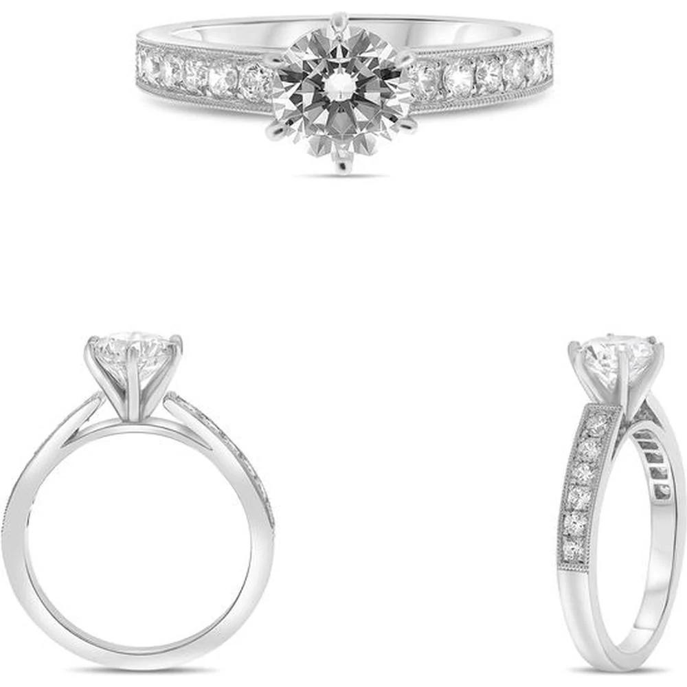 Roman & Jules - 14K White Gold Six Prong Diamond Engagement Ring Setting with 0.40 Carat Total Round Diamonds