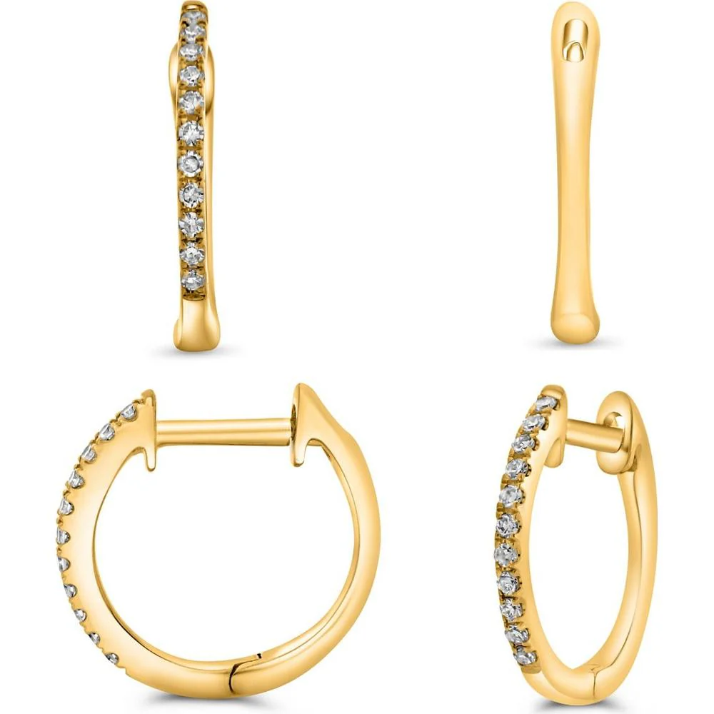 Roman & Jules - 14K White Gold Small Hoop Earrings with Micropavé Set Round Diamonds - 0.07 Carat Total Diamond Weight